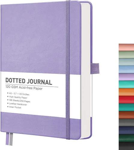Miniatura 11 de RETTACY Cuaderno Diario con Puntos, 256 Páginas, Tamaño A5 Mediano (14.5 × 21 cm), Tapa Dura de Cuero, Papel Grueso de 120 g/m², para Diario de Negro