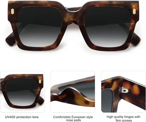 Miniatura 11 de SOJOS Gafas de sol cuadradas vintage de gran tamaño para mujer, estilo retro, de lujo, grandes, UV400 SJ2194