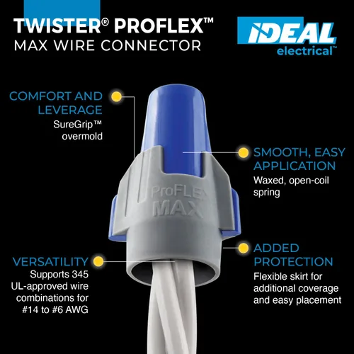 Miniatura 2 de IDEAL Electrical Twister ProFLEX MAX (30-348) Conector de Cable Azul/Gris, Caja de 25 — Tuercas de Cable de Rosca Suave para Cableado