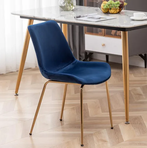 Miniatura 2 de R. Everett - Silla de comedor moderna de terciopelo con patas chapadas en oro duraderas, juego de 2, color azul