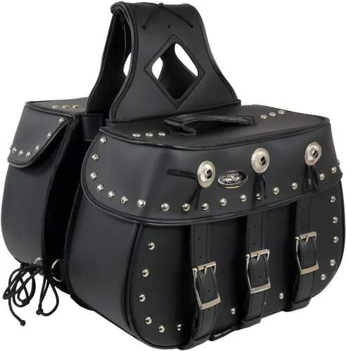 Milwaukee Leather SH652ZB - Alforjas de PVC con hebilla triple y cierre de cremallera, color negro, con tachuelas (18 x 11 x 7 x 19), talla única