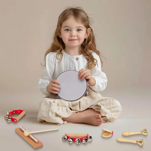 Miniatura 3 de Juego de instrumentos musicales de madera para niños pequeños de 1 a 3 años, instrumentos de percusión de madera natural, juego de regalo