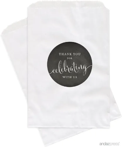 Miniatura 29 de Andaz Press Bolsas de regalo personalizadas para mesa de postre, agradecimiento por celebrar con nosotros, aguamarina, paquete de 24, personalizadas