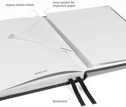 Miniatura 3 de JOYEUX Cuaderno en blanco, tamaño A5, 160 páginas, 3.53 oz/m² de grosor, cuaderno de bocetos de tapa dura para escribir, cuadernos de 5.7 x 8 Negro