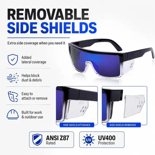 Miniatura 3 de Gafas de sol polarizadas de seguridad UV400 con certificación ANSI Z87.1 Espejo azul claro