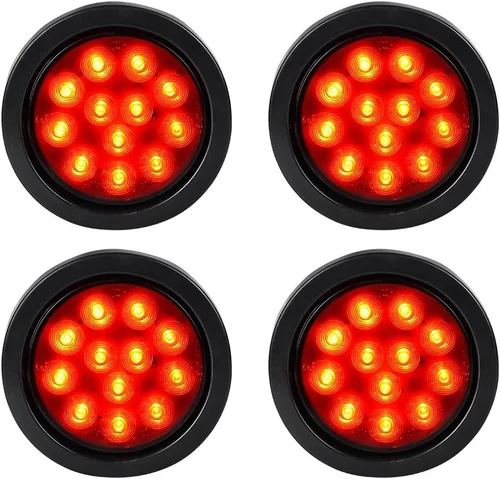 Miniatura 61 de Kit de tapones de cableado con cubierta de hule para luz trasera LED redonda de 4", 12 ledes, para RV, camioneta Luz roja - Lente transparente