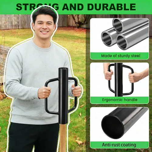 Miniatura 3 de MTB Supply 1 paquete de poste de valla de 24 pulgadas con mango de hierro negro de 12 libras, poste en T de poste de mano para poste de valla en U