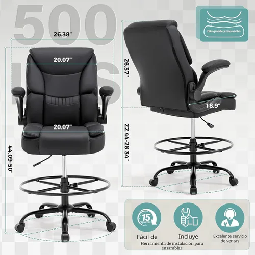 Miniatura 2 de Silla ergonómica de dibujo, silla de oficina alta para escritorio de pie, silla de escritorio de pie con respaldo alto con reposabrazos abatibles