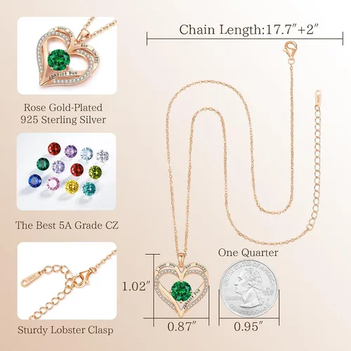 Miniatura 164 de LOUISA SECRET Love Heart Birthstone Necklaces for Women, Birthday Gift for Women, Anniversary Jewelry for Wife Her, 925 Sterling Silver Pendant