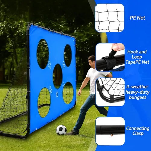 Miniatura 3 de Simgoing Portería de fútbol 2 en 1 portátil para patio trasero, red de entrenamiento de fútbol desmontable de metal con clavos de tierra