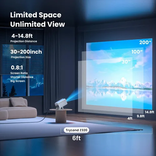 Miniatura 6 de Mini proyector inteligente portátil 1080P con WiFi 6 y Bluetooth, aplicaciones integradas y compatible con 4K, proyector de película Full HD nativo