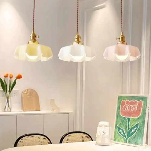 Miniatura 2 de Modern Dining Room Pendant Lights, Mid Century Flower Shape Glass Shade Ceiling Hanging Lighting, Industrial Metal Chandeliers for Kitchen Island