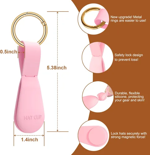 Miniatura 9 de Clip magnético para sombrero para viajes, 2 soportes de silicona color caqui claro para bolsos, bolsos, equipaje y sombreros de playa, clip