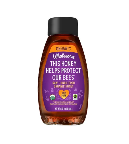 Wholesome Sweeteners Botella de Miel Cruda Orgánica No Filtrada de 24 Onzas, 100% Pura, Certificada de Comercio Justo, Certificada por el Proyecto