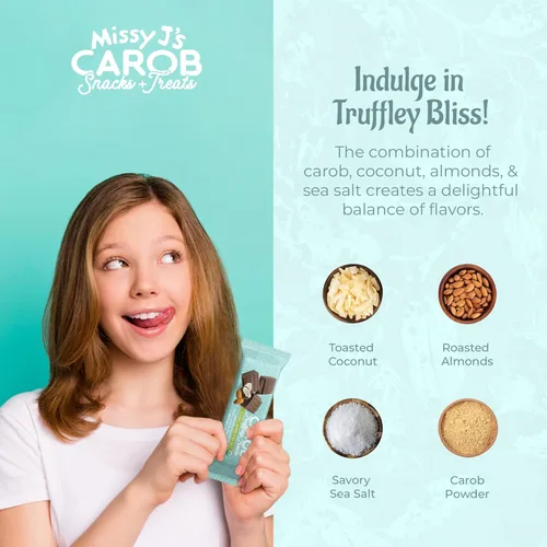 Miniatura 8 de Missy J's Trufa de algarroba de coco y almendra de 1.38 onzas, paquete de 3 unidades, algarroba hecha con azúcar de coco, vegano sin gluten