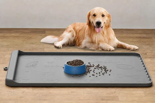Miniatura 12 de Tapete para Comida de Perro - Tapete de Silicona para Perro para Comida y Agua - 36" x 24" Tapetes Grandes de Alimentación para Mascotas con Azul