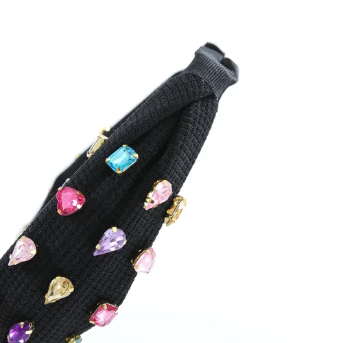 Miniatura 5 de Diadema anudada con joyas para mujeres y niñas, diadema de diamantes de imitación de cristal brillante, nudo superior ancho para mujer, diadema Negro