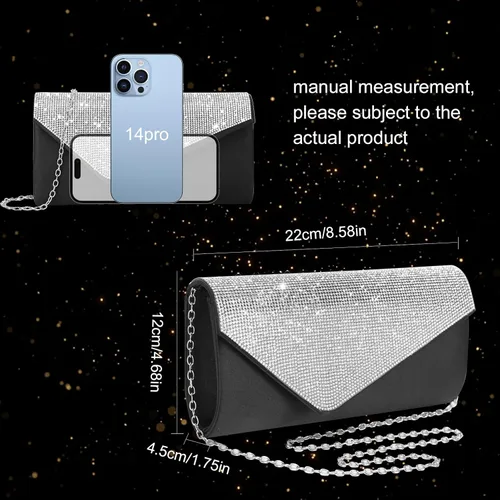 Miniatura 2 de Eshow Bolso de mano para mujer, bolso de noche, diseño de lentejuelas con cuentas vintage, bolsa de diamantes de imitación para boda, fiesta