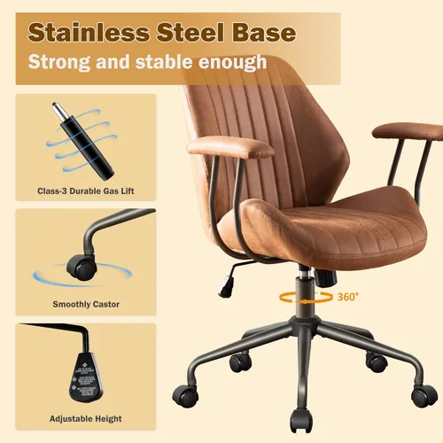 Miniatura 4 de Silla de oficina en casa, silla ergonómica para computadora con soporte lumbar, altura ajustable, silla de oficina moderna de mediados de siglo