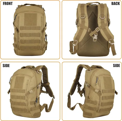Miniatura 6 de Mochila táctica pequeña militar de 12 litros, mochila Molle, mochila militar para exteriores, senderismo, campamento, viajes (bronceado)