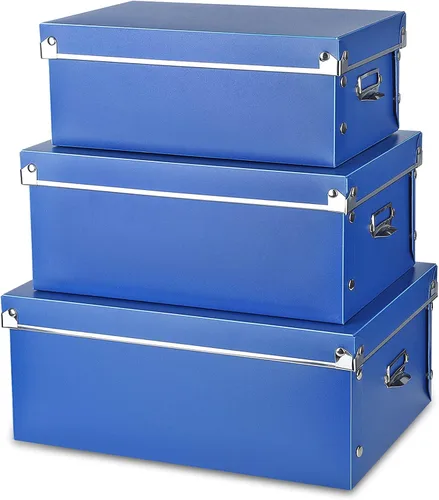 Miniatura 12 de SEEKIND Caja de almacenamiento, contenedores decorativos con tapa, juego 3 en 1, de plástico, con asas, cierre de botón, a prueba de humedad, J-Rosa