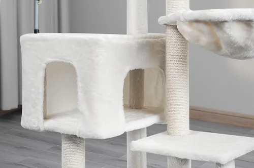 Miniatura 5 de AIWIKIDE Árbol para gatos con juguete para rascar y centro de actividades, torre para gatos con postes para rascar cubiertos de yute, color beige