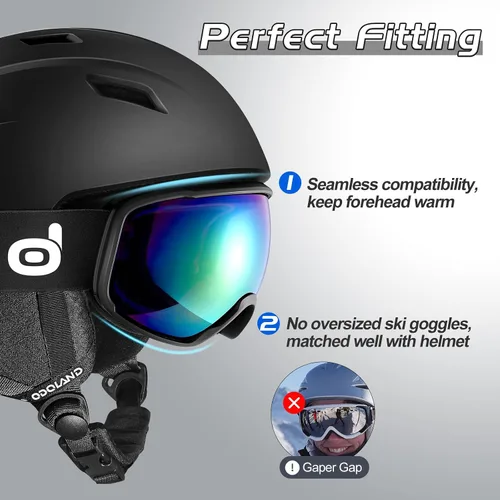 Miniatura 3 de Odoland - Juego de casco de esquí y gafas, gafas de casco de snowboard para hombres, mujeres y jóvenes - Equipo a prueba de golpes y viento