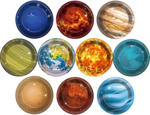 50 platos de fiesta del sistema solar para el espacio exterior, suministros de fiesta temática de galaxia, planeta, 7 pulgadas, platos de papel de