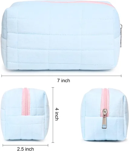 Miniatura 4 de SOIDRAM Bolsa de maquillaje de felpa para cosméticos, bonita bolsa de maquillaje estética, bolsa de maquillaje azul, bolsa de aseo de viaje