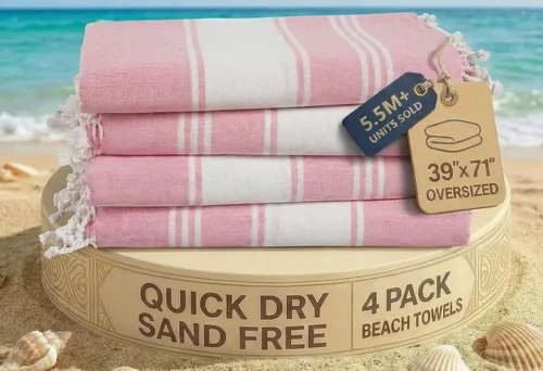 Miniatura 13 de LANE LINEN - Paquete de 4 toallas de playa de gran tamaño, toalla de piscina prelavada, extragrande, de secado rápido y sin arena, toalla de viaje