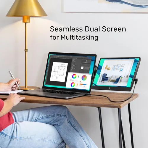 Miniatura 3 de SideTrak Extensor de Monitor Portátil Conectable Giratorio de 14 pulgadas, Pantalla Dual FHD TFT para Laptop con Soporte + Bisagra Giratoria Única