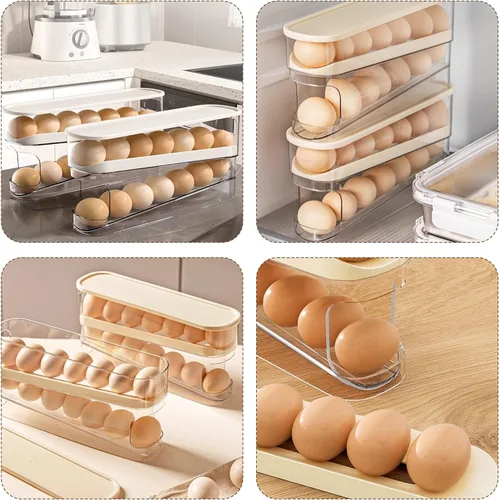 Miniatura 7 de Soporte para huevos para nevera, organizador de huevos para refrigerador de desplazamiento automático para huevos, dispensador rodante, contenedor 1