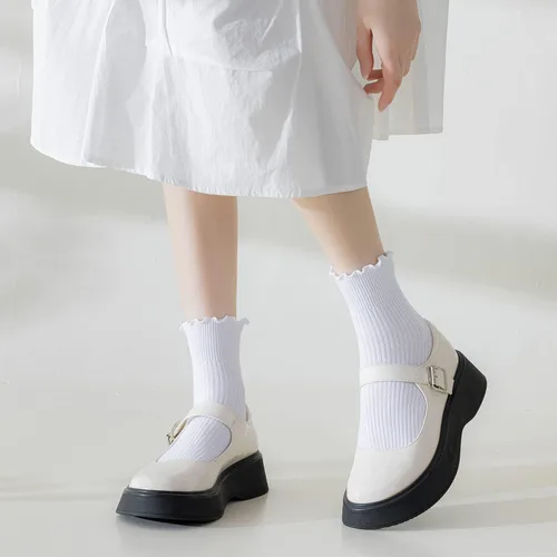 Miniatura 3 de Mcool Mary 10 pares de calcetines con volantes para mujer, calcetines de tobillo casuales bonitos, cómodos, transpirables, de algodón, con volantes