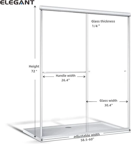 Miniatura 7 de Puerta de regadera corrediza semi-sin marco ELEGANT 60 pulgadas de ancho x 72 pulgadas de alto, puerta de regadera para baño con vidrio transparente