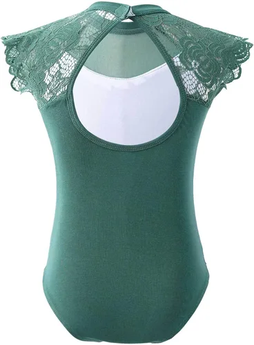 Miniatura 2 de Leotardo de algodón de una pieza para niñas, de encaje, con volantes, manga con volantes, para gimnasia, ballet y danza, verde ( Bean Green )