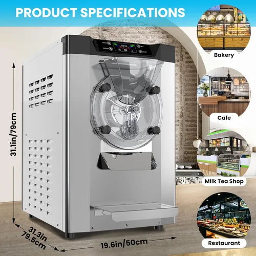 Miniatura 3 de Patikuin Máquina de helado comercial de 2000 W - Máquina de helado de encimera de un solo sabor con pantalla táctil LCD - Salida de 4.8 a 6.3