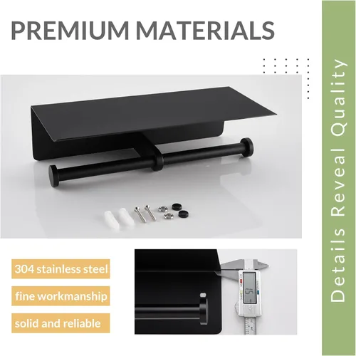 Miniatura 7 de Portapapel Higiénico con Estante para Teléfono, APLusee SUS 304 de Acero Inoxidable Portapapel de Baño, Dispensador de Papel de Doble Rollo Montado