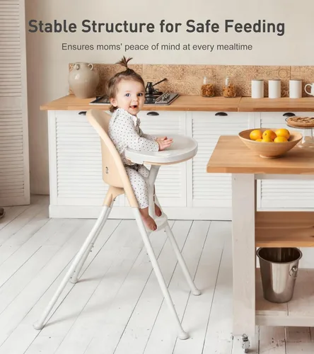 Miniatura 6 de Trona plegable 3 en 1 de Funny Supply, silla alta portátil y convertible para bebé, silla de alimentación moderna para bebé con bandeja doble Crema