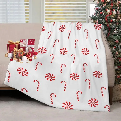 Manta Navideña de Franela con Diseño de Bastón de Caramelo, Manta de Sofá Súper Suave y Cálida, Manta de Cama, Decoración Navideña de las Fiestas