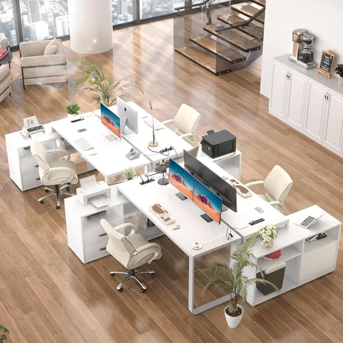 Miniatura 8 de Homieasy Escritorio en forma de L con archivador y toma de corriente, escritorios reversibles de esquina grandes de 55 pulgadas con tira LED