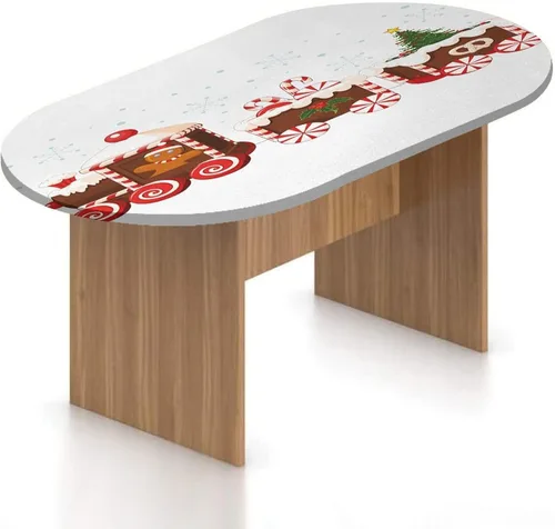 Miniatura 19 de XISUNYA Mantel ovalado ajustable de poliéster elástico para Navidad, mantel ajustable con estampado de árbol de Navidad, se adapta a mesas ovaladas