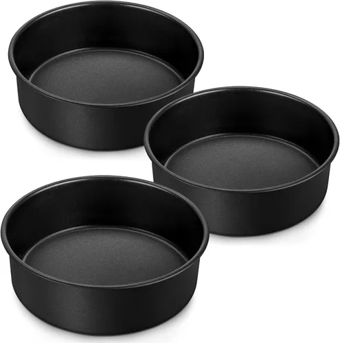 Miniatura 15 de LIANYU Juego de 2 moldes redondos para tartas de 6 pulgadas de capa redonda para hornear, molde redondo de acero inoxidable antiadherente, Negro
