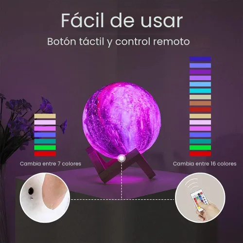 Miniatura 3 de BRIGHTWORLD Lámpara de luna, lámpara Galaxy, 5.9 pulgadas, 16 colores, LED 3D, luz de luna, control remoto y táctil, luz nocturna de luna