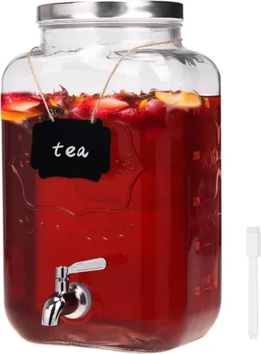 Miniatura 12 de Moretoes Dispensador de bebidas de vidrio de 1 galón para fiestas, dispensador de bebidas para jugo y té helado, tarro hermético de vidrio para té