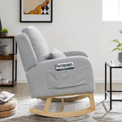 Miniatura 9 de JEEOHEY Mecedora para guardería, mecedora tapizada con respaldo alado, mecedora con respaldo alto cómodo, reposabrazos curvado, almohada lumbar
