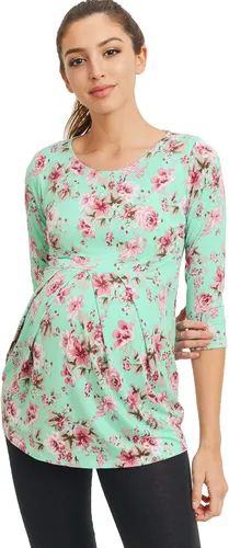 Miniatura 77 de LaClef - Blusa de maternidad para mujer, cuello redondo, manga 3/4, plisada al frente, estilo peplum