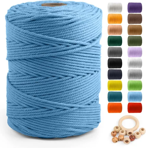 Miniatura 63 de Cuerda de algodón para macramé de 5 mm x 109 yardas, ZUEXT 100% natural hecha a mano, cuerda de algodón trenzada de 4 hebras para colgar plantas