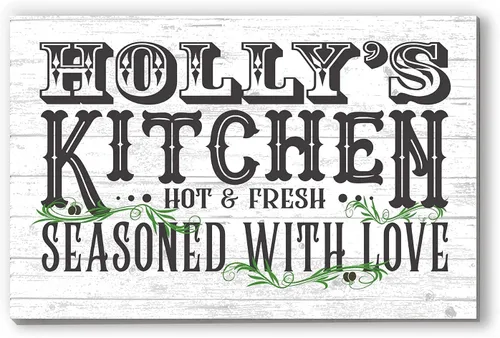 Letrero de cocina personalizado con sazonado con amor, regalo personalizado para hombres, mujeres, cocineros, chefs
