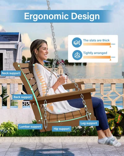 Miniatura 4 de YEFU Columpio colgante para porche al aire libre: banco de columpio de patio de 2 asientos, silla de columpios para todo tipo de clima con cadenas