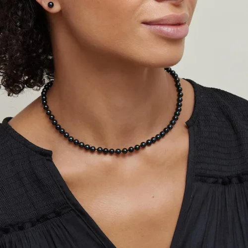 Miniatura 2 de The Pearl Source Black Akoya Japanese Pearl Necklace for Women - 14k Gold Pearl Strand Necklace 18in Long Pearl Necklace with Genuine Cultured
